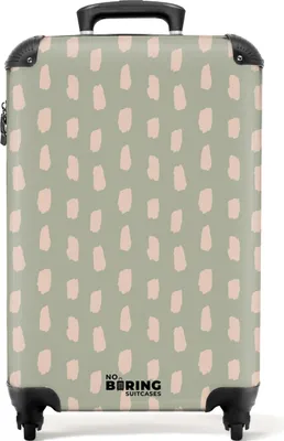 Produktbild von NoBoringSuitcases.com Hartschalen Handgepäck Koffer 55x35x20 cm, 36L, Bunte Drucke für Frauen: Grün mit beigen Flecken, Reisekoffer mit 4 Rollen