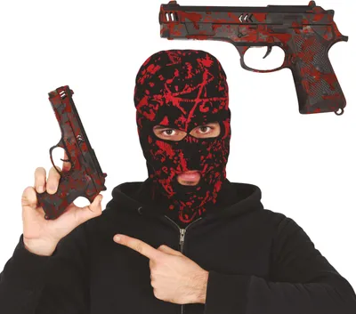 Produktbild von Polizei Halloween Requisite Blutspritzer Pistole 22 cm Militär Stil Realistisch Dekoration Authentisch Gruselig Kostüm Accessoire Sammlerstück, Farbe: Schwarz
