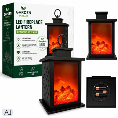 Immagine prodotto di Lanterna LED Effetto Camino Con Fiamma 3D Realistica Design Retro Con Maniglia E Timer Per Casa Giardino E Serate Invernali