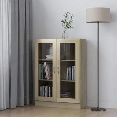 Produktbild von Vitrinenschrank Bücherschrank Aktenschrank Sonoma-Eiche 82,5 x 30,5 x 115 cm