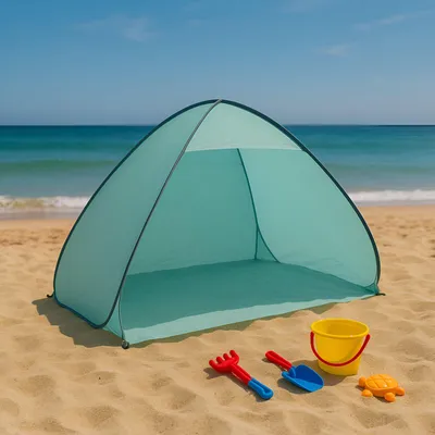 Produktbild von Pop-Up Strandmuschel Windschutz Sonnenschutz Sichtschutz Strandzelt Tragetasche, Farbe:grün