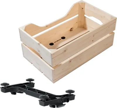 Immagine prodotto di Cassetta di legno Racktime 'Woodpacker 2.0', 49 x 24,1 x 29,5 cm, 25 litri, Snapit 2.0, naturale