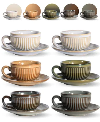 6 Espressotassen mit Untertassen, 100 ml, Retro-Design, Keramik