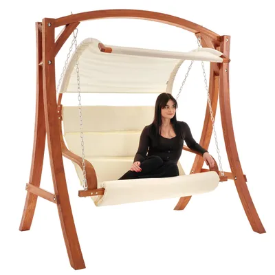 Produktbild von di volio Hollywoodschaukel Pergia creme, Gartenschaukel aus Holz, Outdoor Hängesessel mit Gestell für 2 Personen, mit Sonnendach, wetterfest & robust