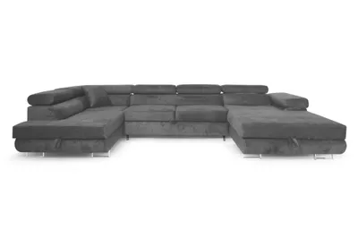 Produktbild von Sofiland Ecksofa Aller U XXL-Ecksofa mit Schlaffunktion und zwei Bettkästen in Dunkelgrau, linke Seite
