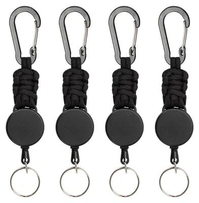 Produktbild von Ausziehbare Schlüsselanhänger, 4 Stück, ausziehbare Kordel, Ausweishalter mit 60 cm Stahlseil, Ausweishalter mit Karabinerhaken