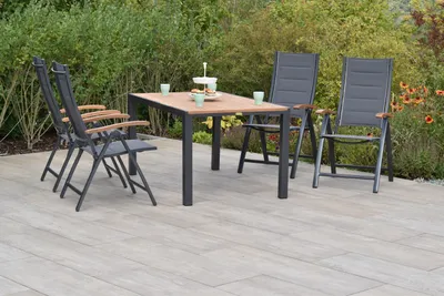 Produktbild von Merxx Gartenmöbelset Paxos 5tlg., 4 Klappsessel, Tisch 150 x 90 cm- Aluminiumgestell/Akazie/Textil
