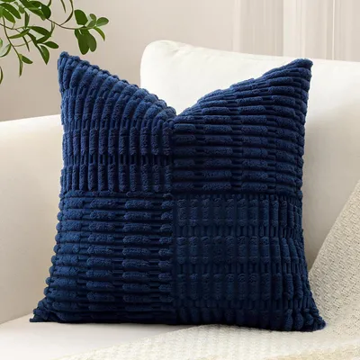 Zdjęcie produktu dla Poszewka na poduszkę, tkanina welurowa, wzór w paski, 60x60 cm, kolor granatowy, 1 sztuka