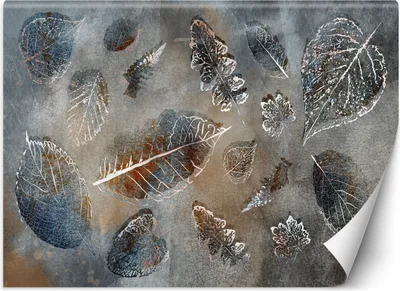 Obrázek produktu pro Nástěnná malba XXL šedé podzimní listy tapeta na stěnu 450x315 cm barva Modrá téma Květiny