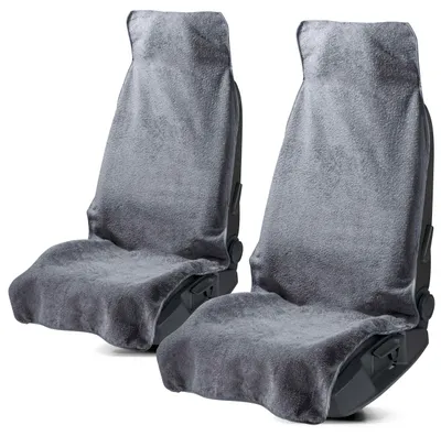 Produktbild von WALSER Auto Sitzauflage Vordersitz aus Frottee, 2er Set Sitzaufleger, waschbarer Sitzschoner Auto, Universal Auto-Sitzauflage, Autositz-Überwurf, Schonbezug Autositz vorne 2 Stück grau