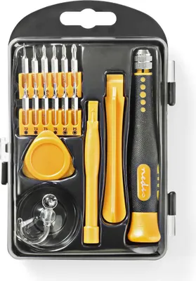 Zdjęcie produktu dla Nedis CSTS10017, Zestawy narzędzi, Komputer, Telefon komórkowy/Smartfon, Tablet, Karty plastikowe, Śrubokręt, Żółty, Czarny, Pentalobe, Phillips, Gniazdo, Torx, Tri-Wing, Czarny