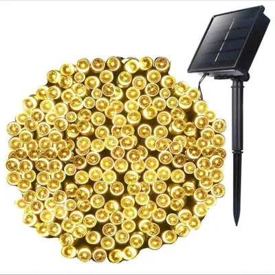 Image de Système d'éclairage LED à énergie solaire - 22 mètres - Sans câble, alimenté par un panneau solaire - Éclairage de jardin - Blanc chaud