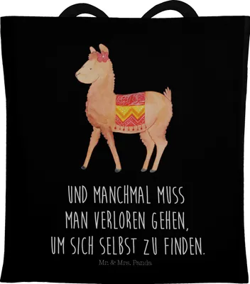 Produktbild von Mr. & Mrs. Panda Tote Bag Alpaka Stolz - Schwarz - Geschenk, Einkaufstasche, Uni Tasche, Lama, Laptoptasche, Schultasche