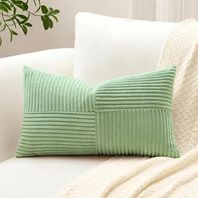 Productafbeelding van Kussensloop, corduroy, gestreept, 40x60 cm, saliegroen, 1 stuk