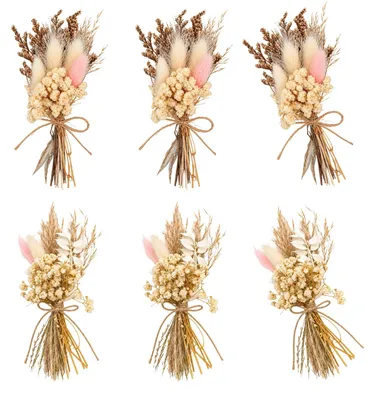 6 Mini-Trockenblumensträuße, Boho-Stil, 14,5 cm