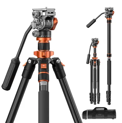 Immagine prodotto di K&F CONCEPT: Treppiede video nero e arancione con testa fluid, altezza 200 cm