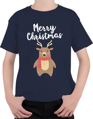 Produktbild von Merry Christmas cooles Rentier - Weihnachten Weihnachtsgeschenk Christmas Uni Kinder T-Shirt, Navy, 128