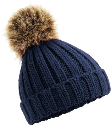 Produktbild von Beechfield B412a | Kindermütze Infant Fur Pop Pom Chunky Beanie - Farbe: Navy - Größe: One Size