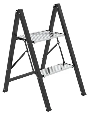 Klappbarer Hocker, 2 Stufen, Schwarz, 66x48x40 cm