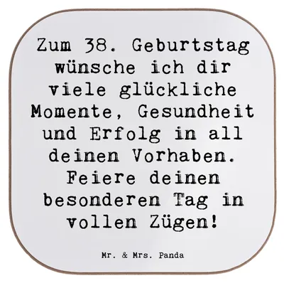 Produktbild von Mr. & Mrs. Panda Tischuntersetzer Spruch 38. Geburtstag Glück - Weiß - Geschenk, Liebe, Untersetzer für Gläser, Alter, Happy Birthday, Tischschoner, Coaster, Jubilar