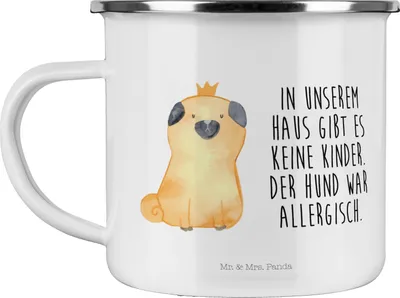 Produktbild von Mr. & Mrs. Panda Teetasse Mops Krone - Weiß - Geschenk, Pott, Sprüche, Hund, Königlich, Haferl, Campingbecher, Haha, Kaffeepott, Teebecher, Allergisch