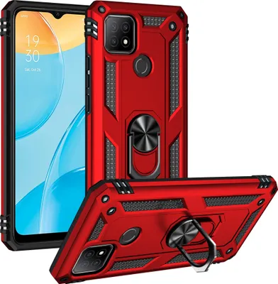 Image de Etui pour OPPO A15/A15S/A35 étui de protection militaire double couche avec anneau et support rouge