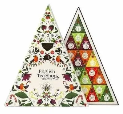 Productafbeelding van Adventskalender met theeset, driehoekig, wit, 25 piramidevormige theezakjes, biologisch, 50 gram