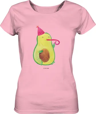 Produktbild von Mr. & Mrs. Panda Baumwoll T-Shirt Damen Avocado Feier Größe L - Baumwolle Pink - Geschenk, Oberteil, Kurzarmshirt, Party, Fete, Sommershirt, Tröte, Geburtstag, Basic Shirt