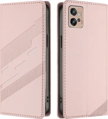 Image de Etui pour Motorola Moto G32, étui portefeuille en cuirPolyuréthaneavec fente pour cartes et fonction stand Rose