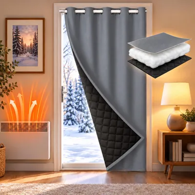 Immagine prodotto di Tenda per porta, 132x203 cm, protezione termica e isolante, 405 GSM, con occhielli, tenda termica oscurante, impermeabile, anti-spifferi, tinta unita, con cordoncino, colore grigio scuro
