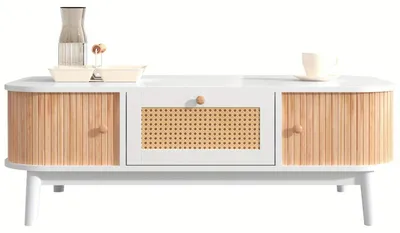 Immagine prodotto di Tavolino da salotto - Tavolino da caffè - Piano del tavolo - Tavolo per il soggiorno - Tavolo in legno - Legno massello con rattan