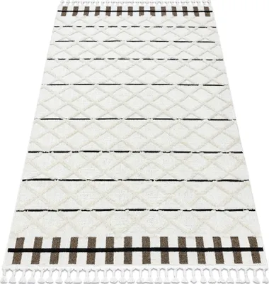 Produktbild von Teppich SEVILLA Y611A Gitter, Diamanten braun / weiß Franse berber marokkanisch shaggy Weiß 180x270 cm