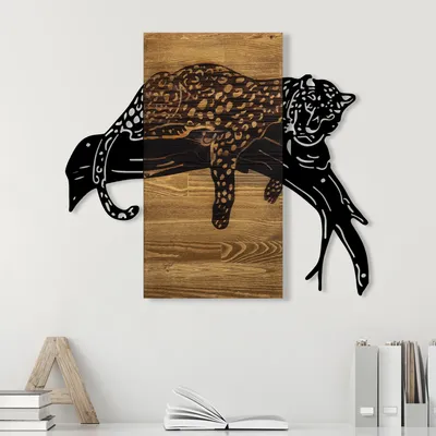 Produktbild von Wallity, Leopard, Dekoratives Wandaccessoire aus Holz, 100 % METALL/HOLZ, Nussbaum, 66 x 3 x 58 cm