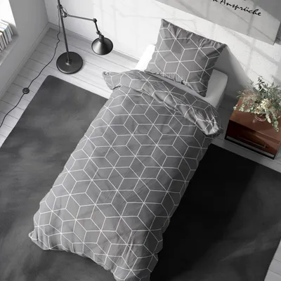 Produktbild von Soma Renforcé Bettwäsche 135 x 200 cm Bettbezug Kopfkissenbezug 80 x 80 cm Cube grau