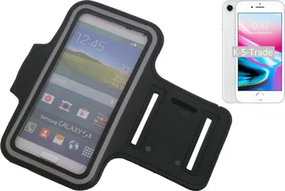 Produktbild von Kompatibel mit Apple iPhone 8 Neopren Jogging Armband Sportarmband Oberarmband schwarz kompatibel mit Apple iPhone 8 mit Reflektor Streifen. Fitness