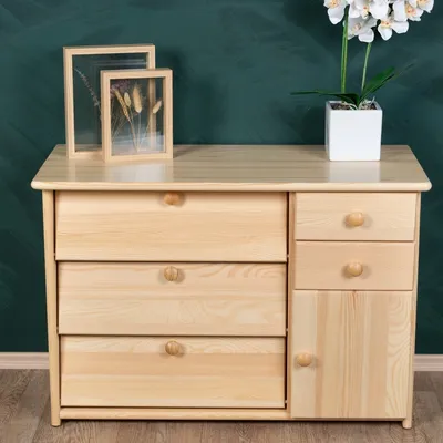 Produktbild von Schuhschrank aus Kiefer Massivholz, natur, mit Schubladen und Fächern, 62x90x40 cm (HxBxT)