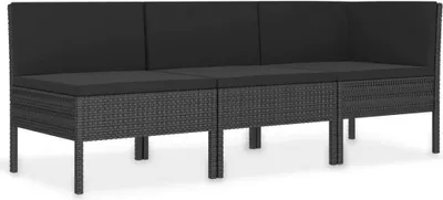 Image de vidaXL Ensemble de salon de jardin 3 pièces avec coussins Poly rotin noir