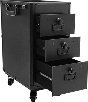 Image de Mallette roulante pour tatoueurs et coiffeurs - Trolley à outils verrouillable avec trépied - 3 tiroirs - Capacité de charge de 20 kg - Noir