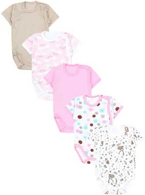 Produktbild von TupTam Baby Mädchen Kurzarm Wickelbody Baumwolle 5er Set , Farbe: Reh Regenbogen Punkte Puderrosa Beige, Größe: 74
