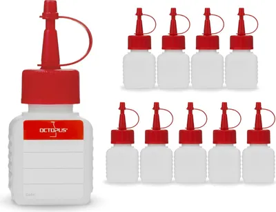 Image de 5 flacons en plastique HDPE de 50 ml avec bouchons doseurs rouges
