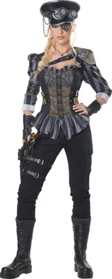 Produktbild von Steampunk-Kostüm für Damen Steampunk-Offizier 8-teilig grau-schwarz - S (38/40)