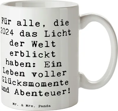Produktbild von Mr. & Mrs. Panda Keramiktasse Spruch 2024 Geburtstag Glücksmomente - Weiß - Geschenk, schöne tasse, Kaffeebecher, Geburt, Geburtstagsgeschenk, Pott, Freude, Keramikbecher