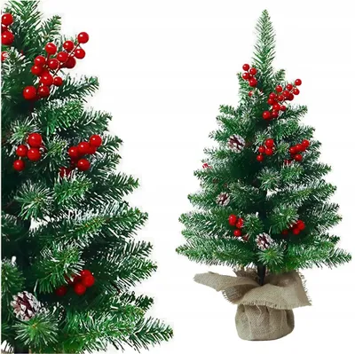 Obrázok produktu pre Malý umelý vianočný stromček, 60 cm, veľmi hustý, pokrytý snehom s červenými ozdobami