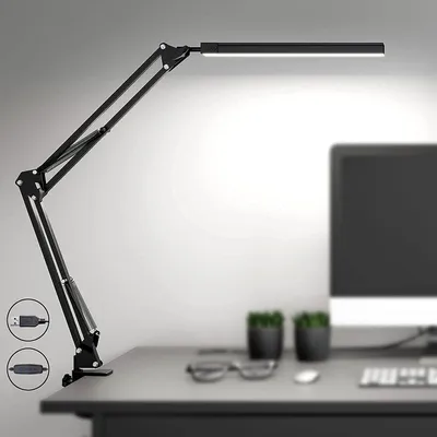 LED Bureaulamp mit Klemme, schwarz, 3 Lichtstufen x 10 Helligkeiten