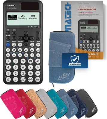 Produktbild von Casio FX-810 DE CW Taschenrechner mit Schutztasche hellblau und Fachbuch