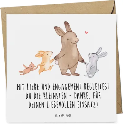 Produktbild von Mr. & Mrs. Panda Grußkarte Liebevolle Erzieher - Weiß - Geschenk, Bedanken, faltkarte, Dankeschön, anlasskarte, Danke, Kleinsten, Klappkarte, sagen, doppelkarte