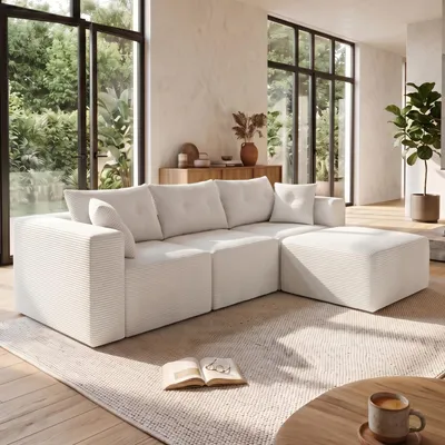 Produktbild von Cord Modulsofa mit Tiefsitz, frei kombinierbares Ecksofa mit Kissen