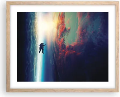 Produktbild von Gerahmtes Poster - Rahmen in heller Eiche - Kosmos Astronaut Planet - 50x40 cm - Wand Bild - Wanddeko - Wandbilder - Kunstposter - Wandposter - Bilderrahmen - Bilder - Kunstdruck - P2NAA50x40-5049