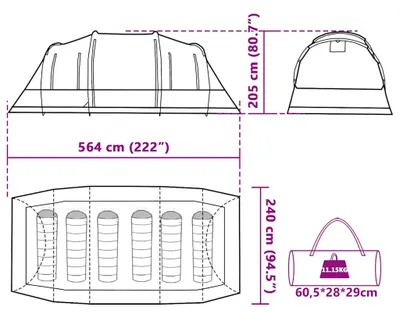 Produktbild von vidaXL Tunnel-Familienzelt 6 Personen Grün Wasserdicht