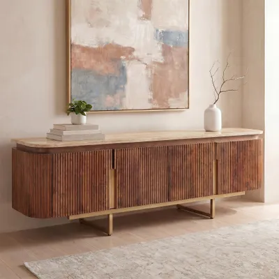 Produktbild von riess-ambiente TV-Board GATSBY 160cm braun gold Mangoholz Travertine Metall